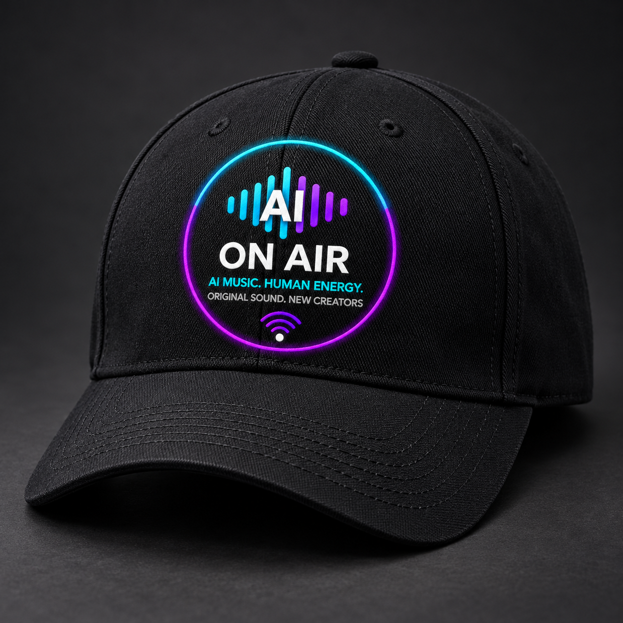 On Air Cap design mockup with the approved AI On Air logo